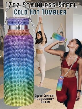 Stainless Steel Hoggs Toma Version 17oz Rainbow Sparkling Tumbler Crossbody New